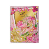 Roze Bloemen Collage Fairy Gouden Vogel Monogramme Notitieblok (Gedraaid)