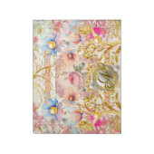 Roze Bloemen Collage Fairy Gouden Vogel Monogramme Notitieblok (Gedraaid)