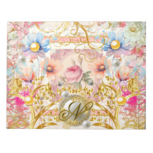 Roze Bloemen Collage Fairy Gouden Vogel Monogramme