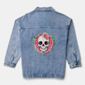 Roze Bloemen Coquette Bloemen Schedel Roos Skelet Denim Jacket (Achterkant)