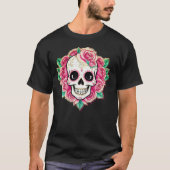 Roze Bloemen Coquette Bloemen Schedel Roos Skelet T-shirt (Voorkant)