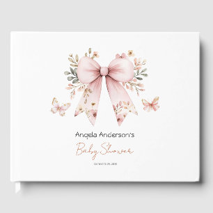 Roze Bloemen Coquette Bow Baby shower Gastboek Gastenboek