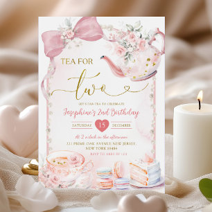 Roze Bloemen Coquette Pearl Tea Party 2e verjaarda Kaart