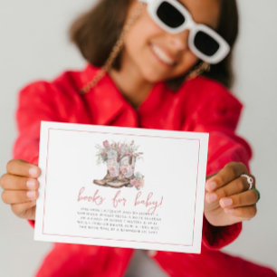 Roze Bloemen Cowgirl Laarzen Groenboek voor Baby Kaart
