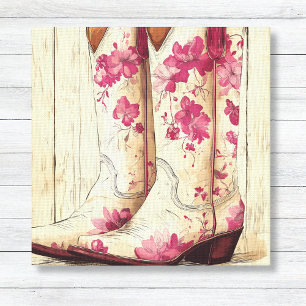 Roze Bloemen Cowgirl Laarzen - Meisjes Decor Canvas Afdruk