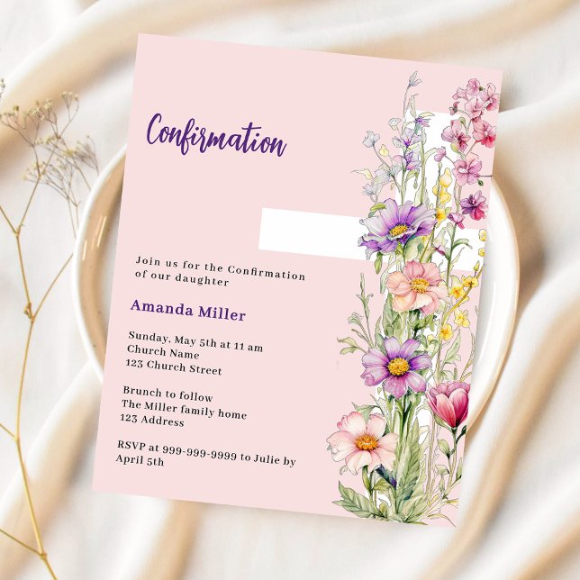 Roze bloemen cross girl Bevestiging uitnodiging (Creator heeft geüpload)