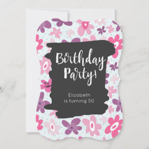 Roze Bloemen Cute Whimsische Retro Verjaardagsfees Kaart