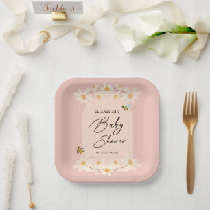 Roze Bloemen Daisy Bijen Baby shower Papieren Bordje
