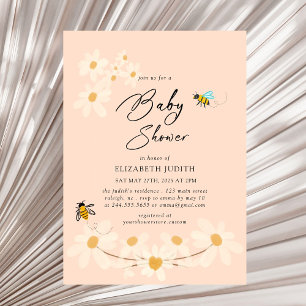 Roze Bloemen Daisy Bijen Baby shower Uitnodiging