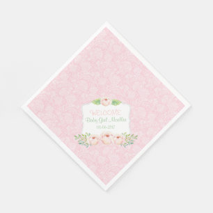 Roze bloemen Damask Napkin / meisje baby shower Servet