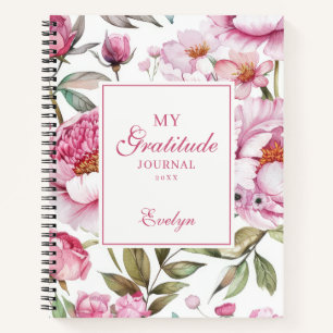 Roze Bloemen Dankbaarheid Dagboek Notitieboek