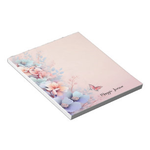 Roze bloemen decoratie met roze achtergrond notitieblok