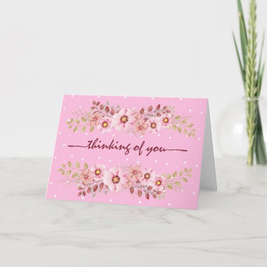 Roze bloemen die aan je denken kaart (Voorkant)