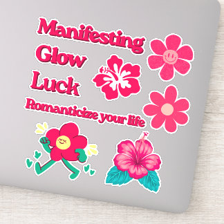 Roze Bloemen die Geluk Manifesteren Stickers