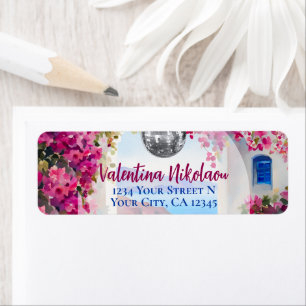 Roze Bloemen Disco Bal Mediterrane Eilanden Etiket