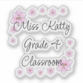 Roze Bloemen Docent Sticker (Voorkant)