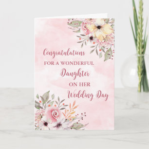 Roze Bloemen Dochter Bruiloft Dag Gefeliciteerd Kaart