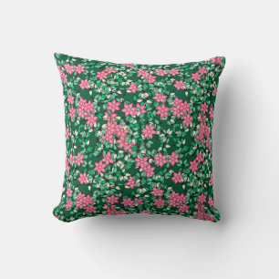 Roze bloemen, donkergroene achtergrond kussen