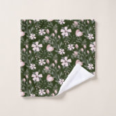 Roze bloemen donkergroene bladeren moderne bloem bad handdoek (Wasdoekje)