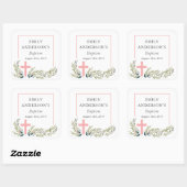 Roze Bloemen Doop Sticker Labels (Vel)