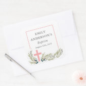 Roze Bloemen Doop Sticker Labels (Envelop)