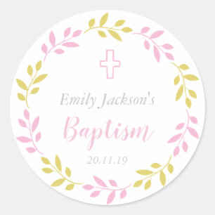 Roze Bloemen Doop Sticker Labels