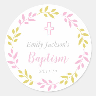 Roze Bloemen Doop Sticker Labels