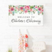 Roze Bloemen Doop Welkom Banner Sjabloon (Insitu)