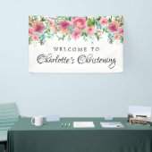 Roze Bloemen Doop Welkom Banner Sjabloon (Beurs)