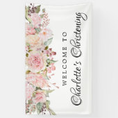 Roze Bloemen Doop Welkom Banner Sjabloon (Verticaal)