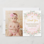 Roze Bloemen Doopsel Dankjewel Kaart (Voorkant)