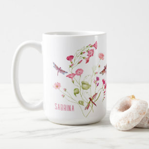 Roze Bloemen Dragonfly Gepersonaliseerde Mok