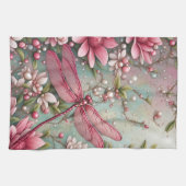 Roze Bloemen Dragonfly Keuken Handdoek (Horizontaal)
