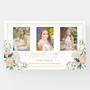 Roze Bloemen Drie foto's Kalligrafie Afstuderen Spandoek