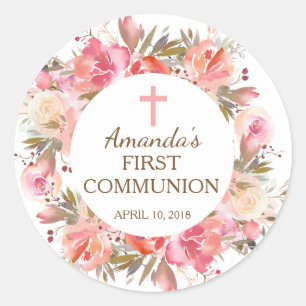 Roze Bloemen Eerste Heilige Communie Sticker