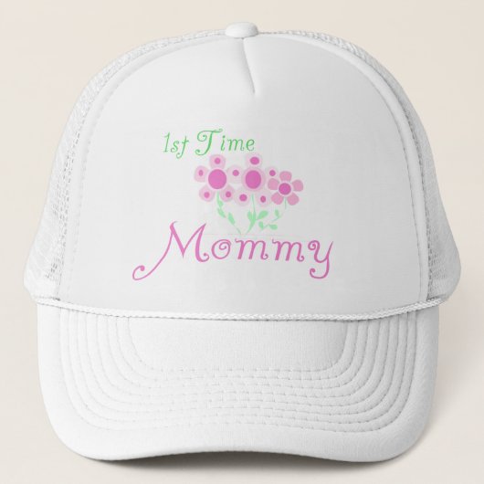 Roze bloemen, eerste keer mammie overhemden en cad trucker pet (Voorkant)