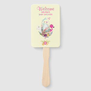 Roze bloemen, eieren, flamingo en Bunny-Waterverf Handwaaier