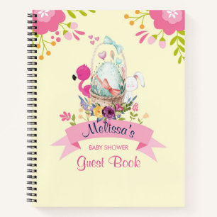 Roze bloemen, eieren, flamingo en Bunny-Waterverf Notitieboek