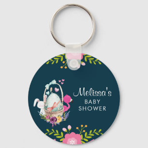 Roze bloemen, eieren, flamingo en Bunny-Waterverf Sleutelhanger