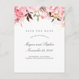 Roze Bloemen Elegant Save the Date Aankondigingskaart