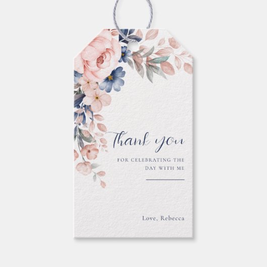Roze Bloemen Elegant Script 60th Verjaardag Elke l Cadeaulabel (Voorkant)