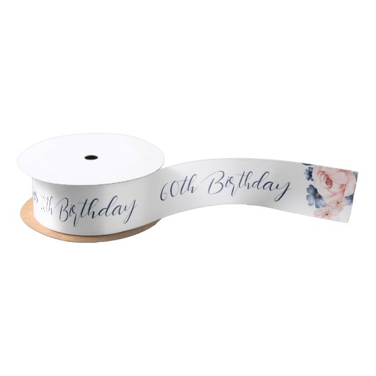 Roze Bloemen Elegant Script 60th Verjaardag Elke l Lint (Spoel)