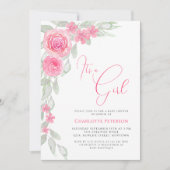 Roze Bloemen Elegante Boho Het is een Meisje Baby Kaart (Voorkant)