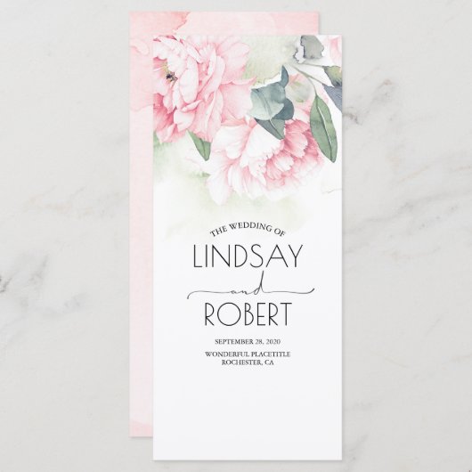 roze bloemen elegante bruiloft programma's (Voorkant / Achterkant)