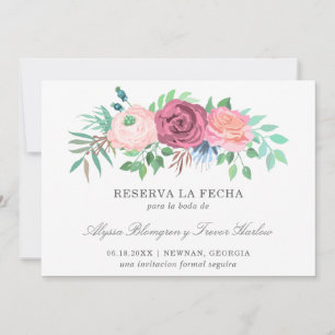Roze Bloemen Elegante Spaanse bruiloft Save The Date