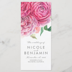 Roze Bloemen Elegante Waterverf Trouwprogramma's Programma