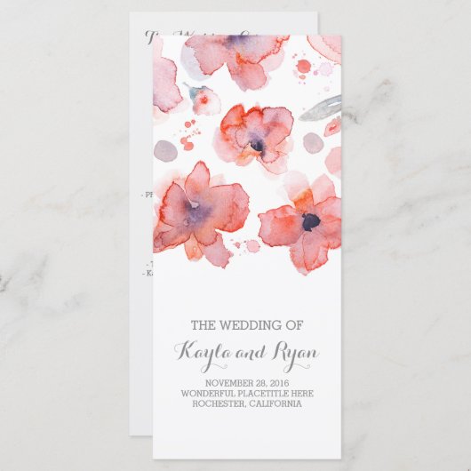 Roze Bloemen Elegante Waterverf Trouwprogramma's Programma (Voorkant / Achterkant)