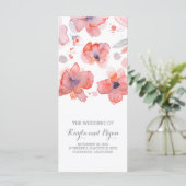 Roze Bloemen Elegante Waterverf Trouwprogramma's Programma (Staand voorkant)