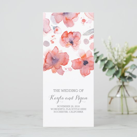 Roze Bloemen Elegante Waterverf Trouwprogramma's Programma (Staand voorkant)