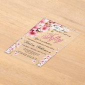 Roze Bloemen Elegantie 50e & Fab Verjaardagsfeest Acryl Uitnodigingen (Laagn)